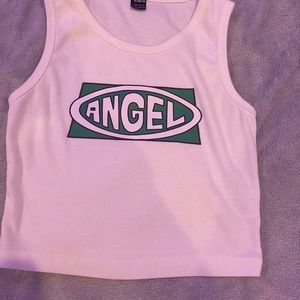 white tank with “angle” on it